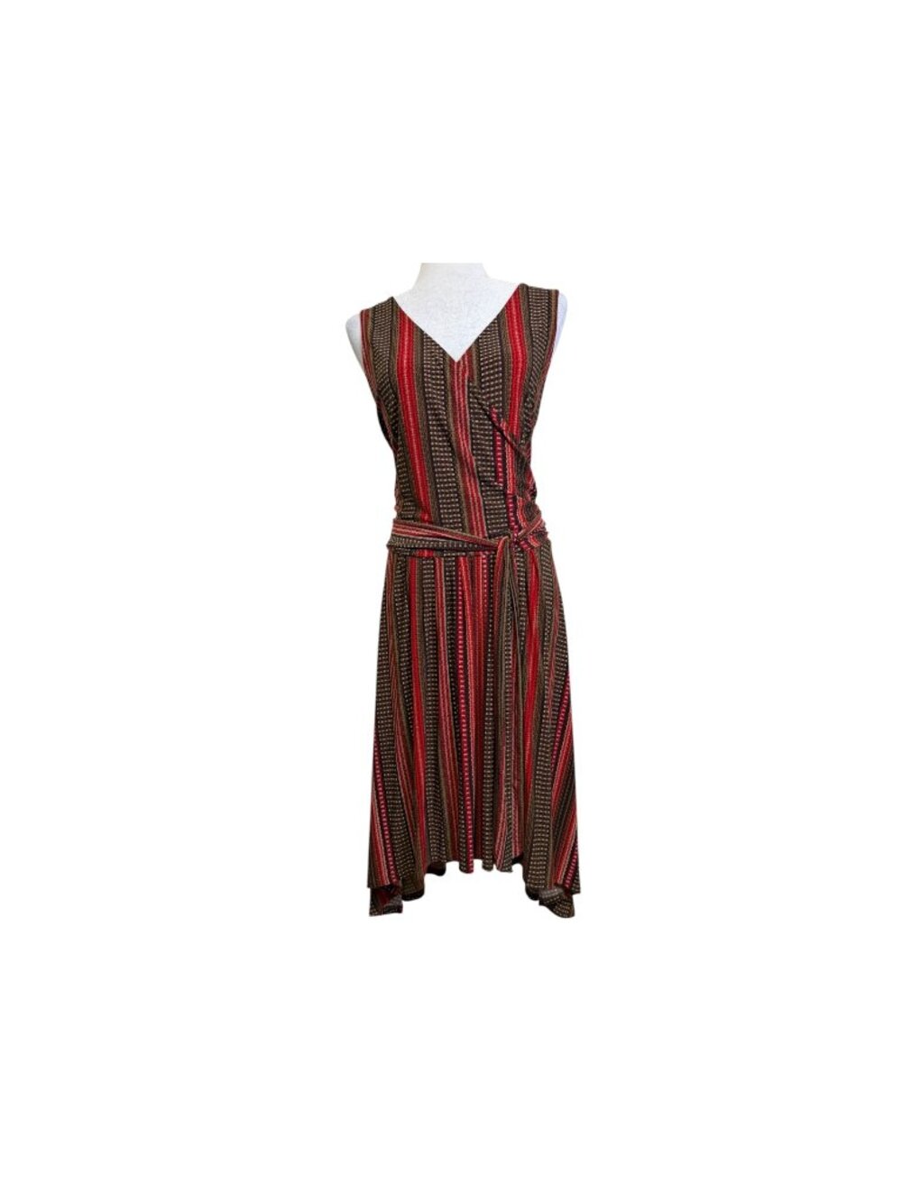 NWOT Lauren Ralph Lauren Sleeveless Red Horizontal Striped Faux Wrap Dress XL
